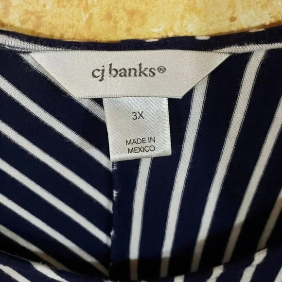 CJ Banks 3X Blue/white striped open shoulders top - Picture 4 of 5
